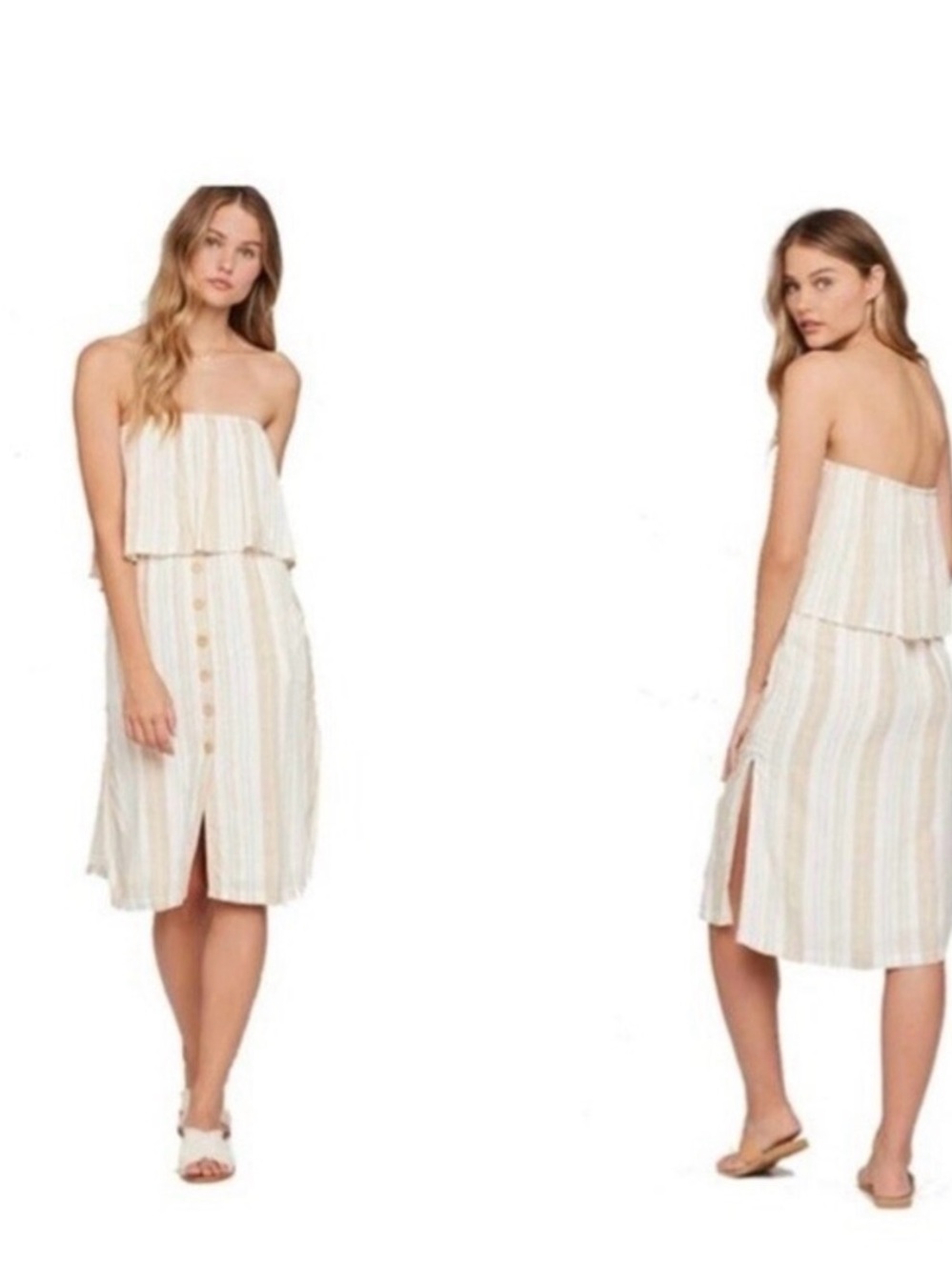 L*space Day Dreamer - Striped Beige and White Button-Front Dress - Size Large